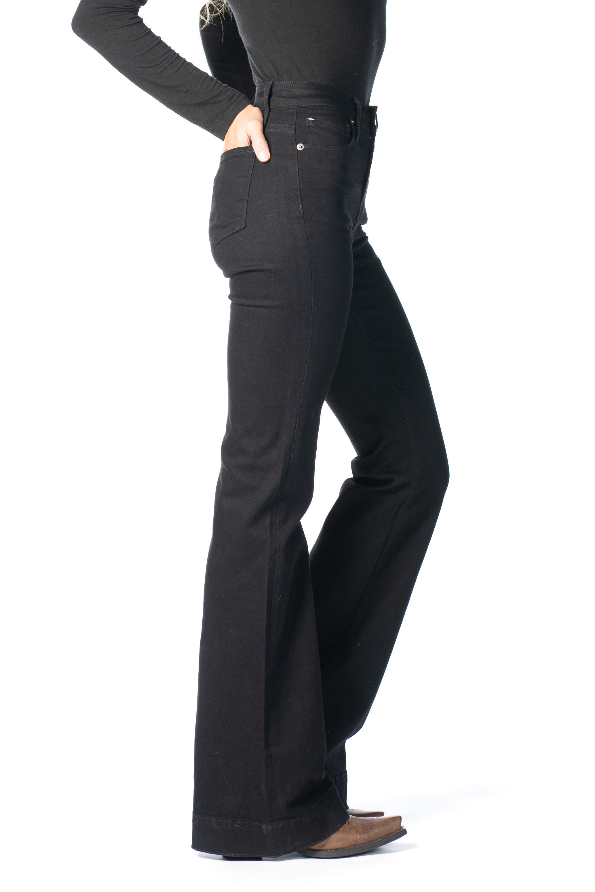 BELLA : Trouser Flare (Black) Black Stitch