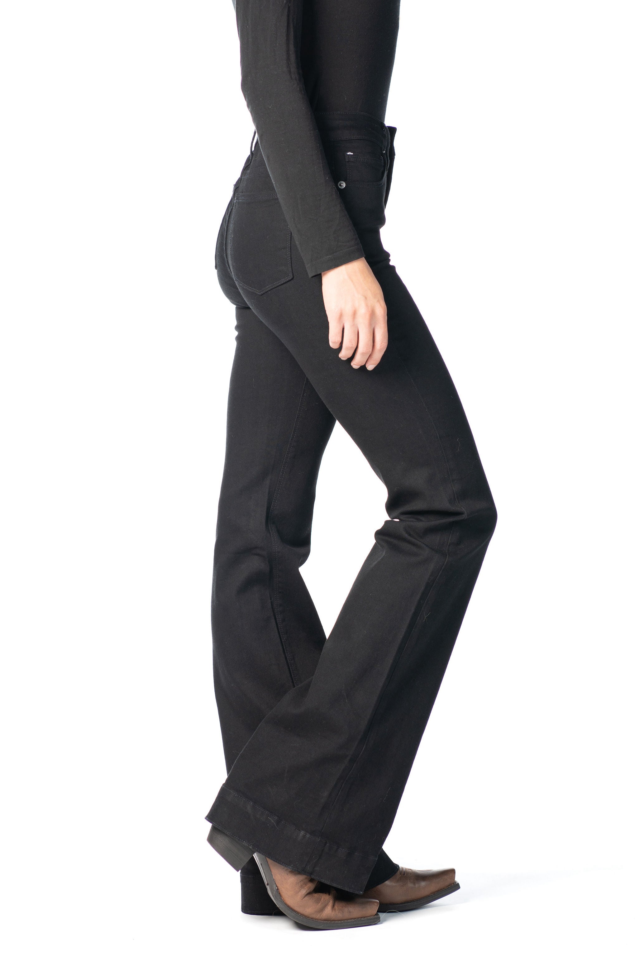 BELLA : Trouser Flare (Black) Black Stitch