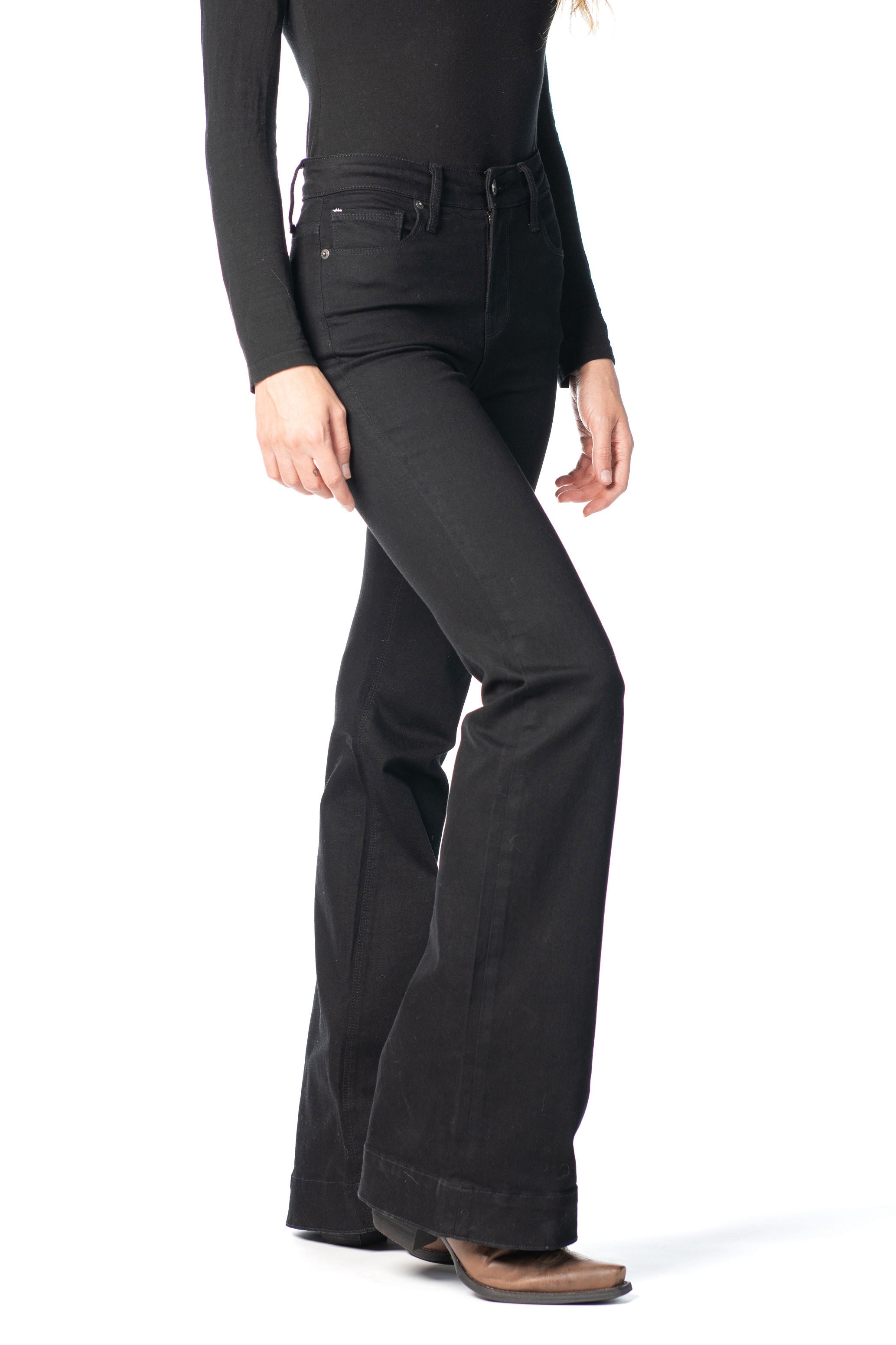 BELLA : Trouser Flare (Black) Black Stitch