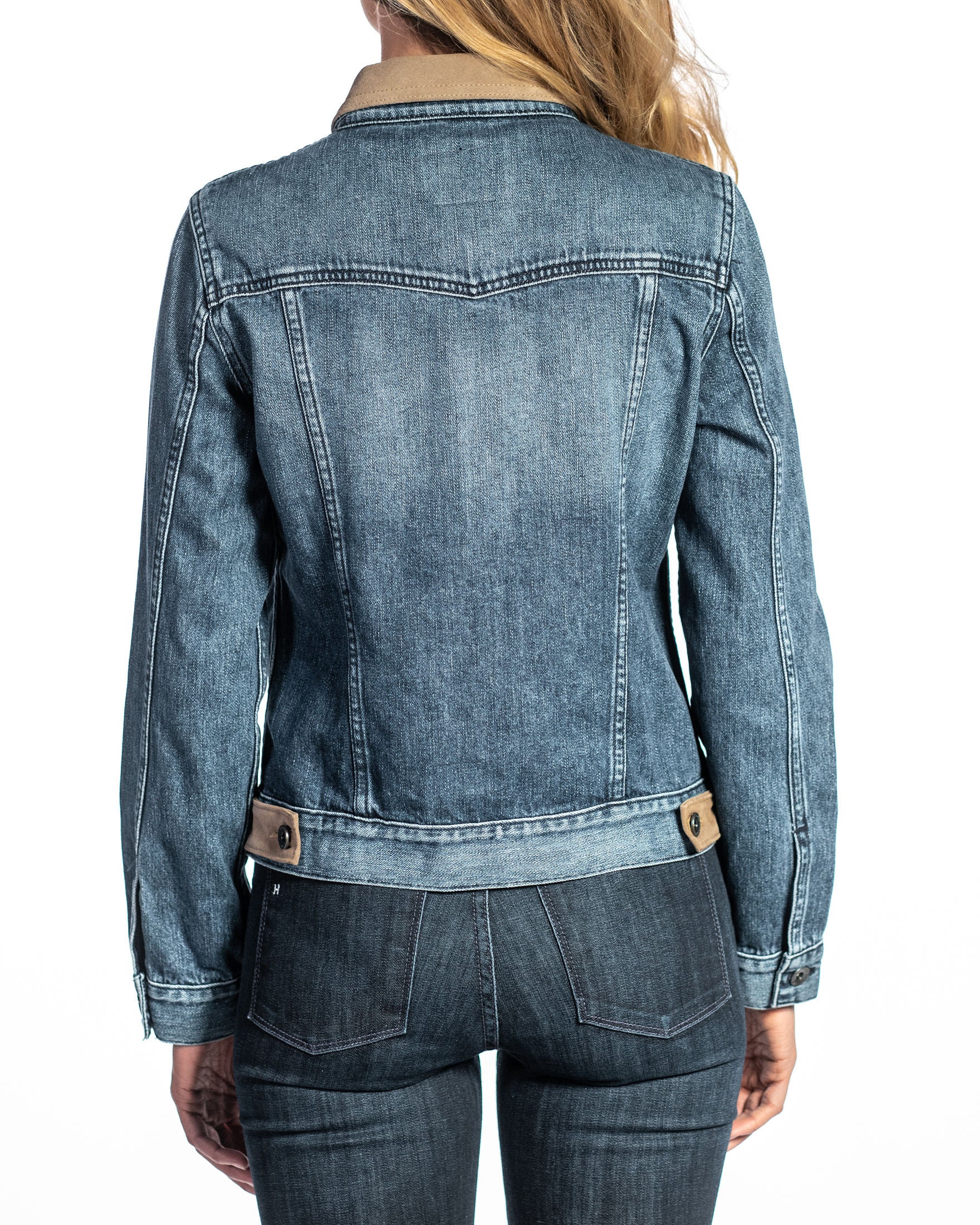 Denim & Taupe Suede Jacket (Indigo Stone) Navy Stitch