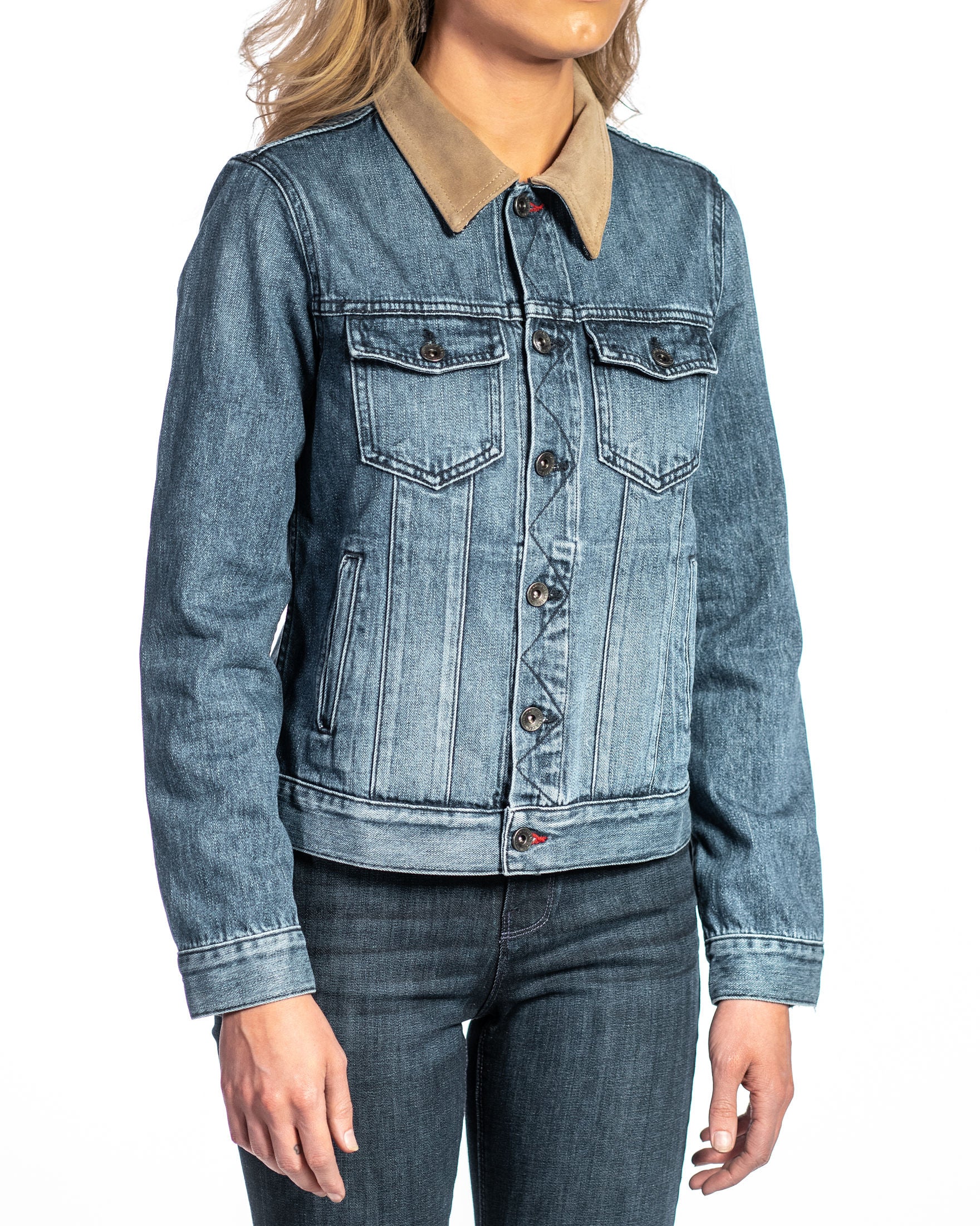 Denim & Taupe Suede Jacket (Indigo Stone) Navy Stitch