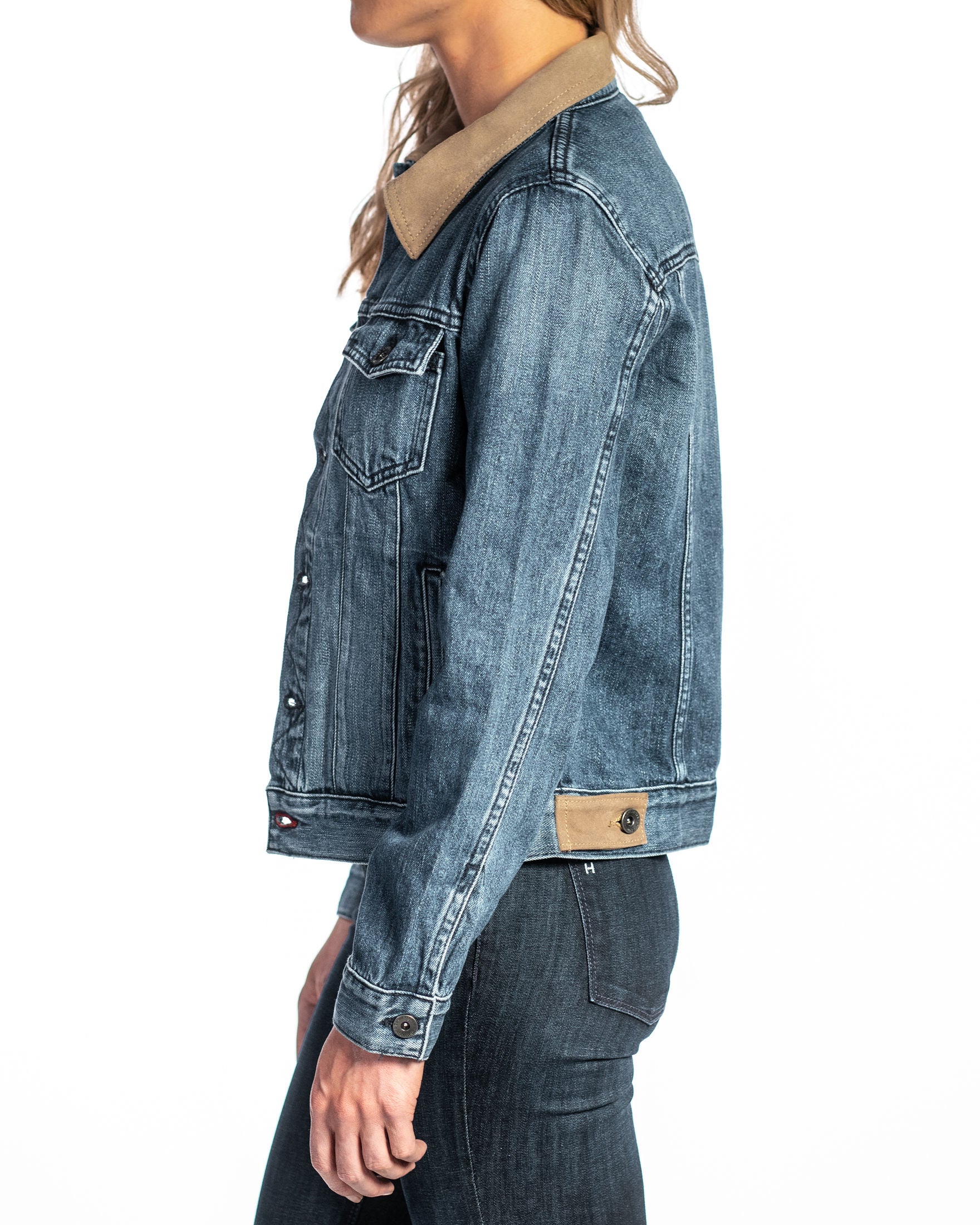 Denim & Taupe Suede Jacket (Indigo Stone) Navy Stitch