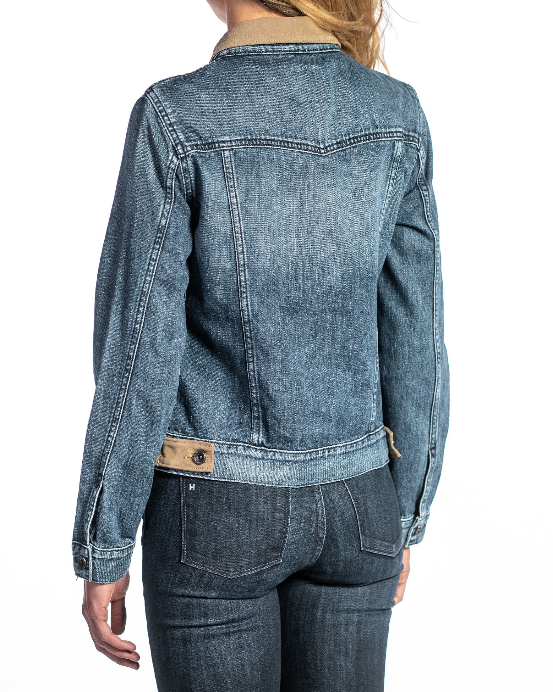 Denim & Taupe Suede Jacket (Indigo Stone) Navy Stitch