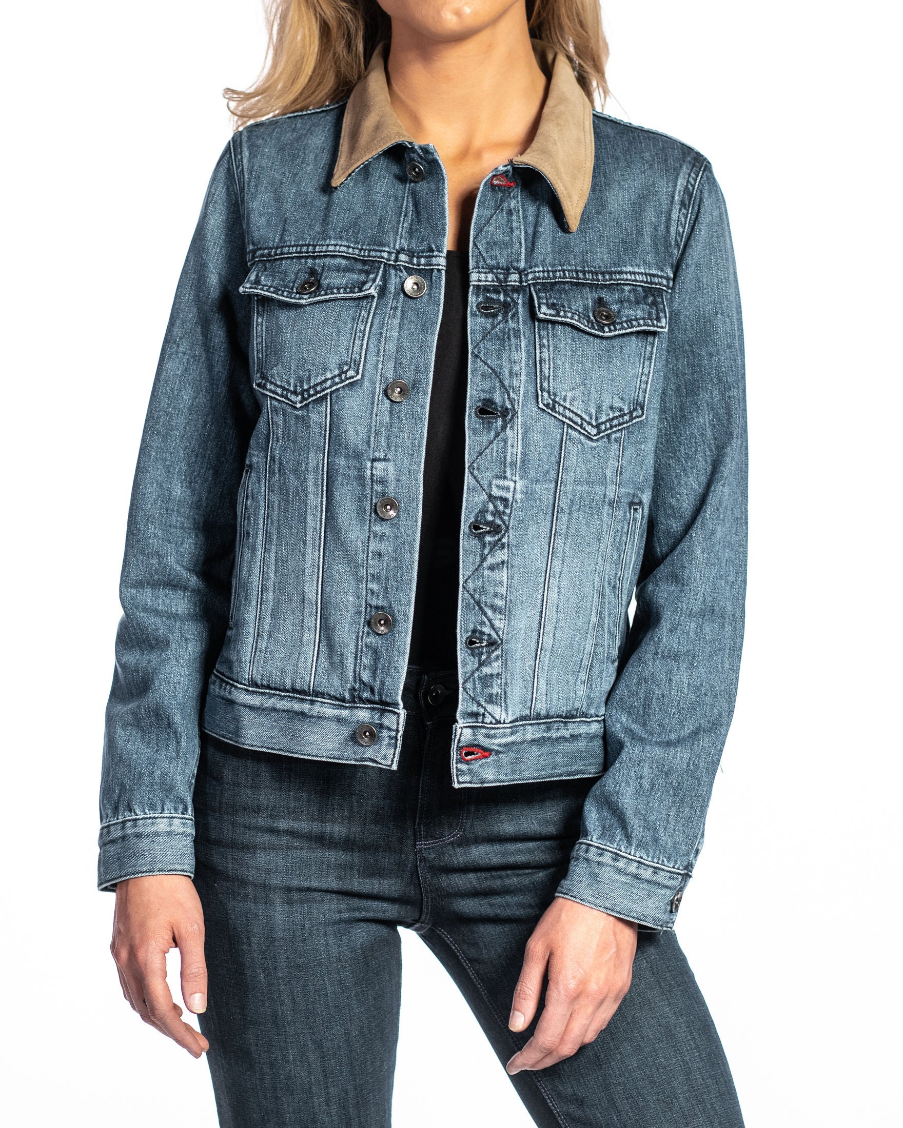 Denim & Taupe Suede Jacket (Indigo Stone) Navy Stitch