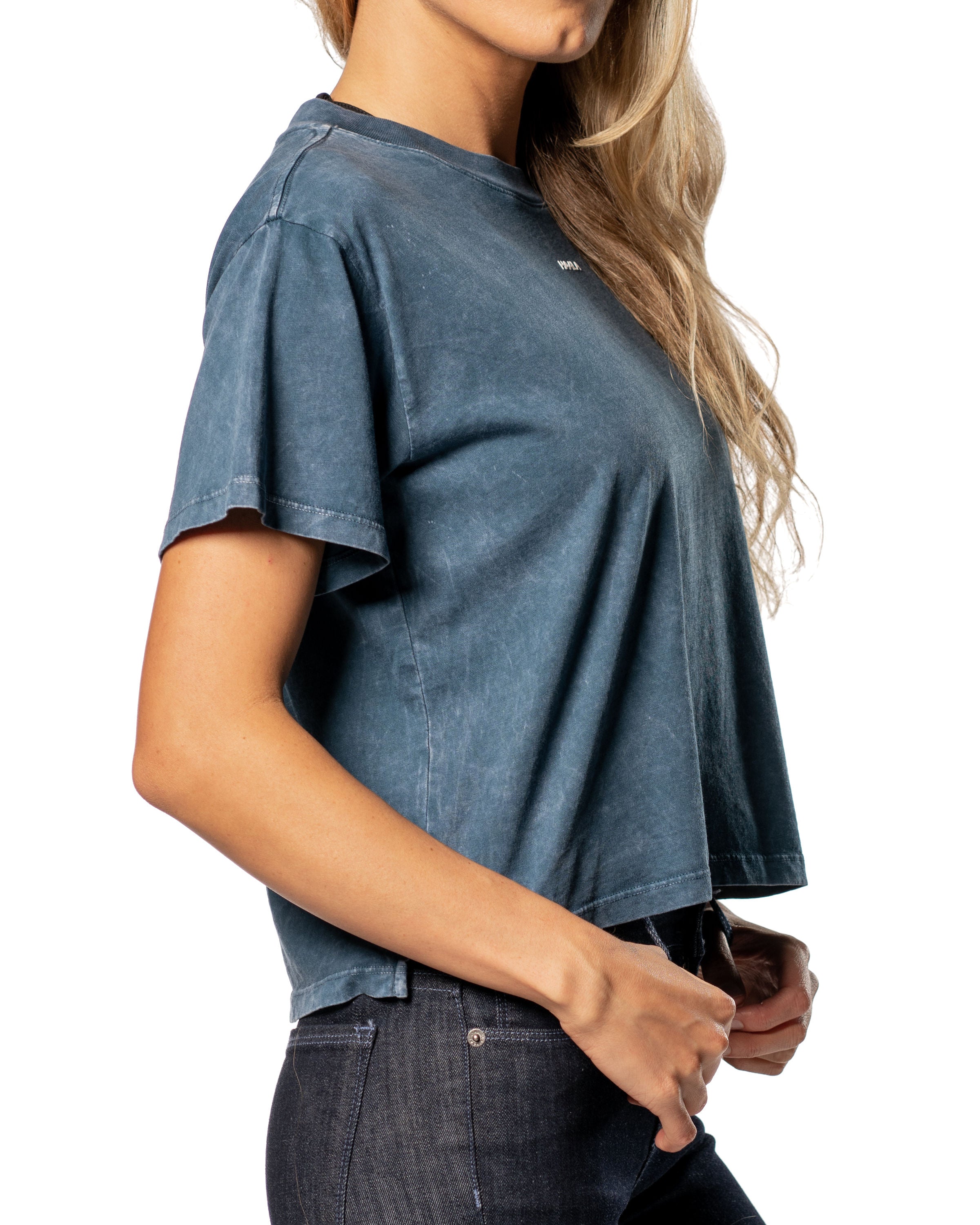 Crop Split T-shirt : Poseidon Blue Vintage Wash